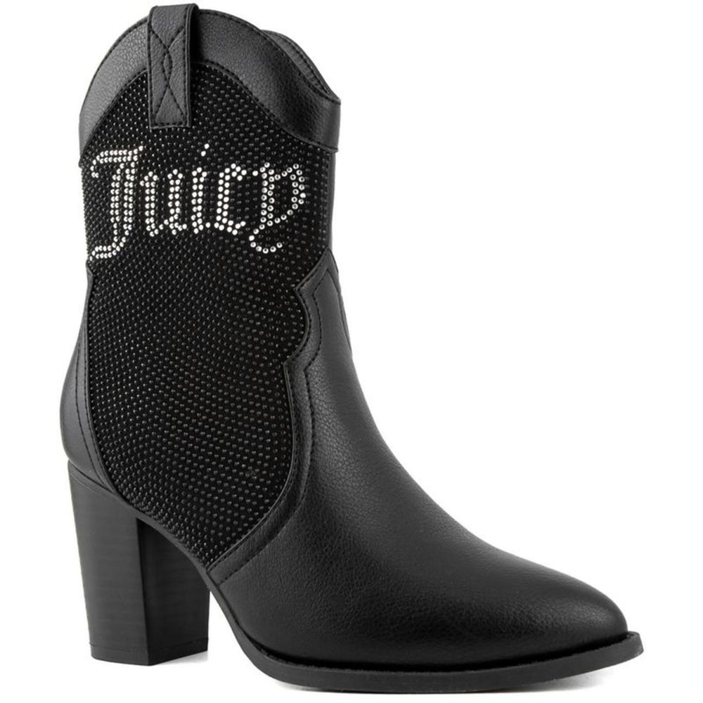 Juicy Couture Womens TAMRA Black Logo Faux Leather Cowboy, Western Boots New